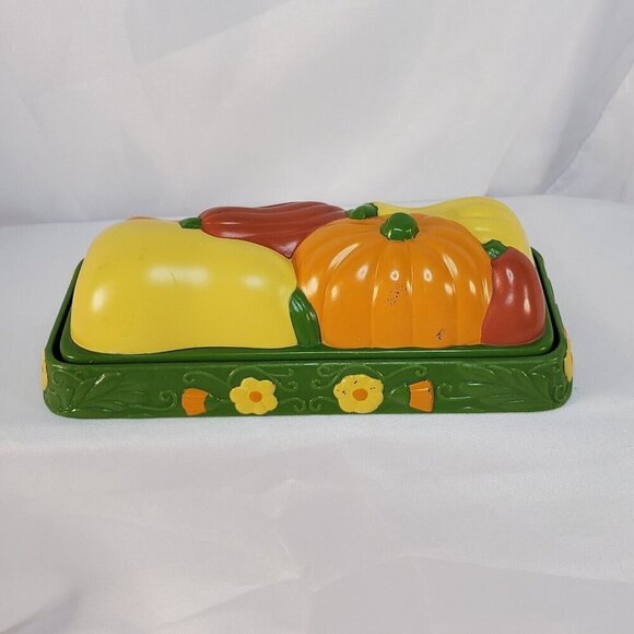 VTG Thanksgiving Fall MCM Butter Dish Retro 1960's Veggies Harvest Cottagecore - Picture 4 of 9